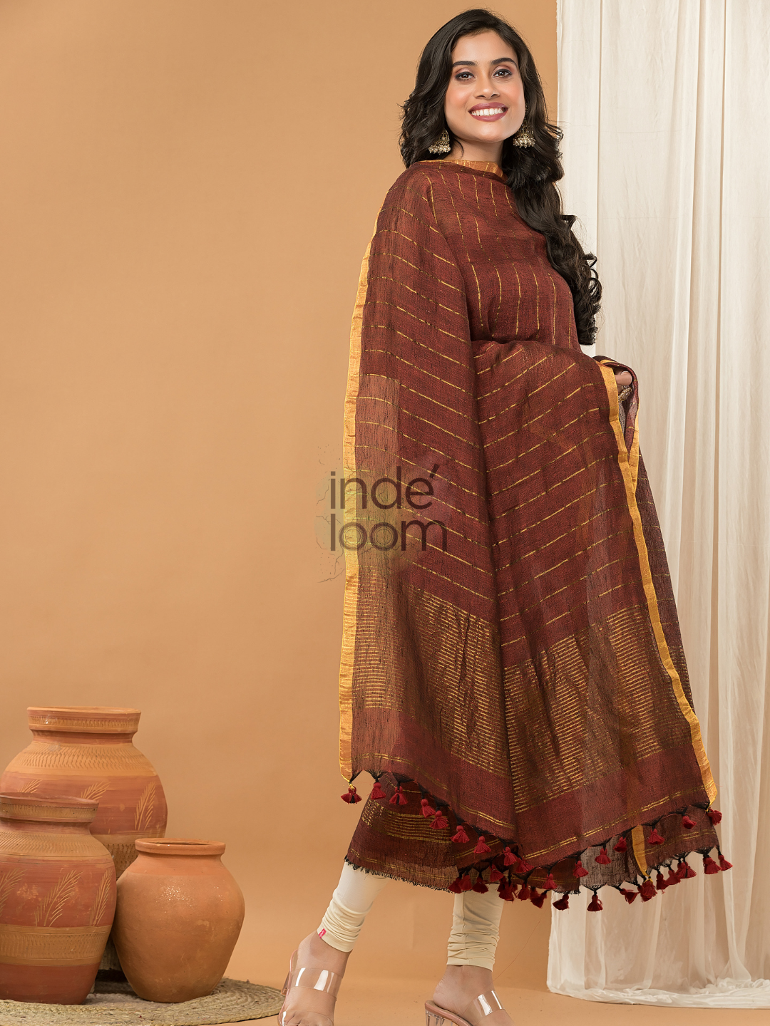 Deep Amber | Handloom Jamdani Muslin Unstitched 2-Piece Kurti