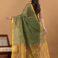 Pure Handloom Silk Tissue Linen Saree | Olive Green