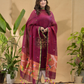 Wine Red Jamdani 2-Piece Set Kurti & Dupatta (UNSTITCHED) -711