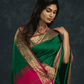 Pure Handloom Korvai Saree | Classic Korvai | Green and Rani Pink