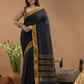 Black with Golden Zari Border-Handloom Cotton Saree-097