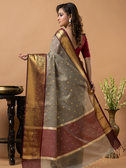 Classic Benarasi Katan Semi Silk Saree | Taupe Grey