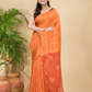 Matka Silk Jamdani Saree With Neon Orange - 025