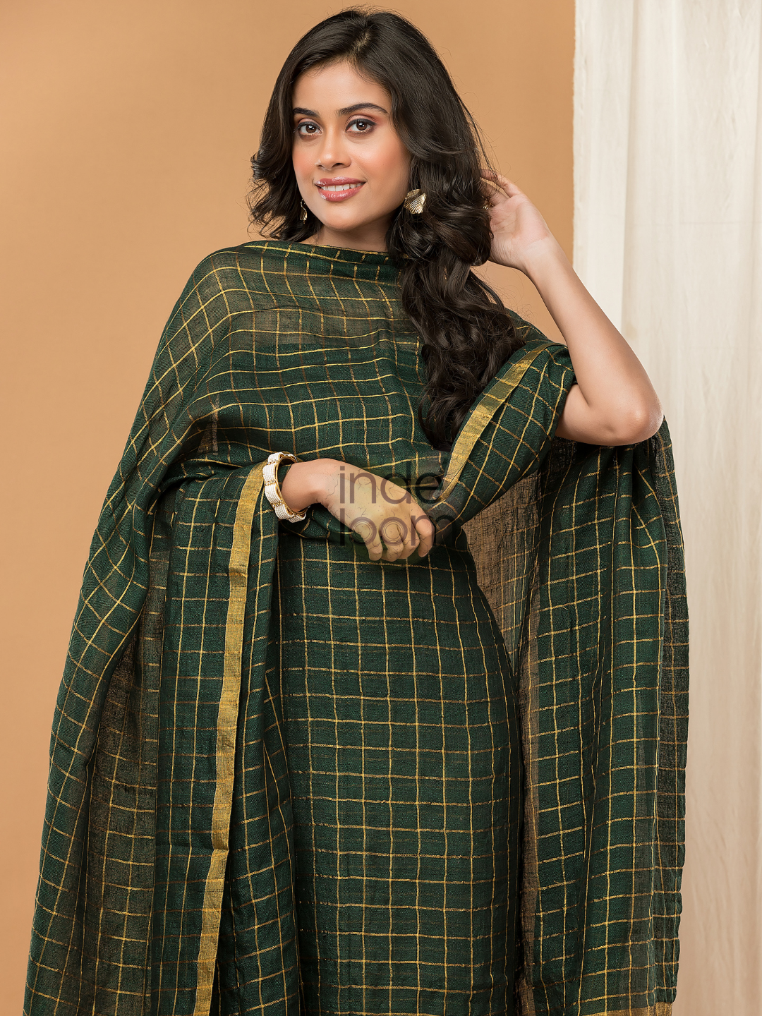 Pine Green color Jamdani 2-Piece Set Kurti & Dupatta (UNSTITCHED) - 149