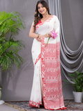 Cotton Jamdani Saree With Snow White - 022