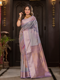 Vilasini  -  Lilac silk with blooming floral buttas and zari vines