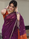 Maheshwari Silk Cotton Saree – Festive Elegance | Deep Wine