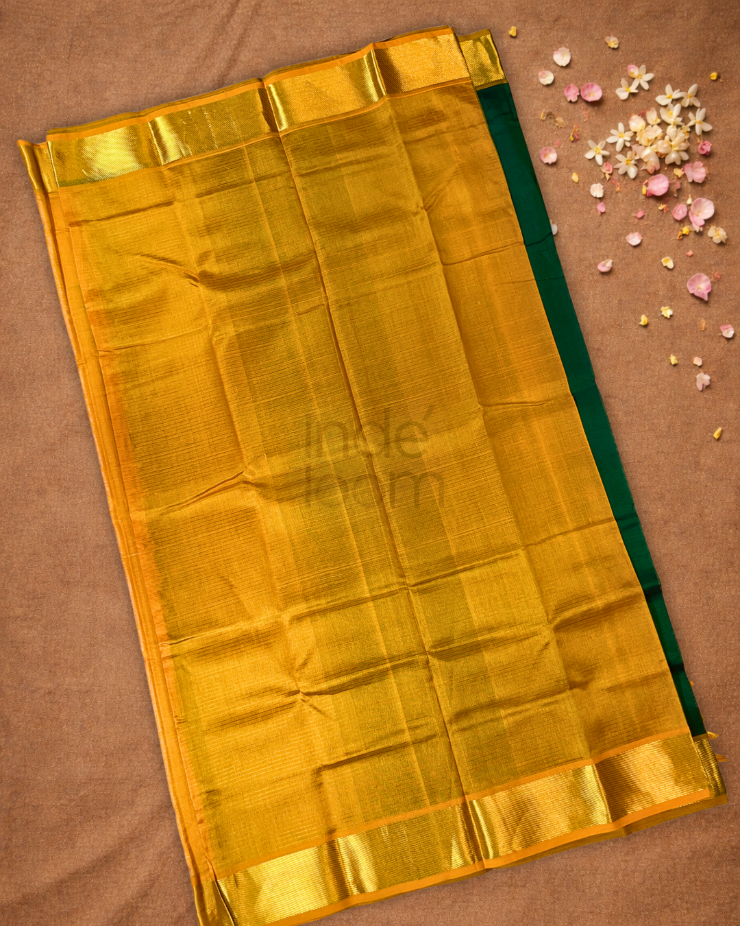 Handloom Korvai Silk Cotton Saree  |  Bottle Green