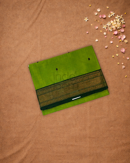 Chettinad  cotton Saree  |  parrot green
