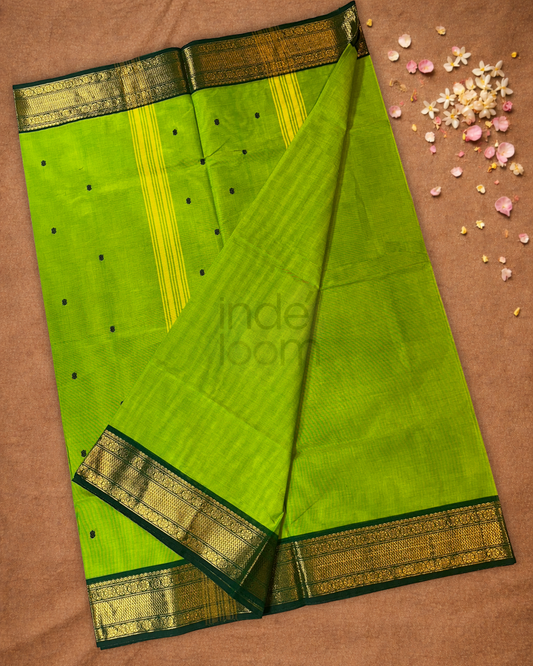Chettinad  cotton Saree  |  parrot green