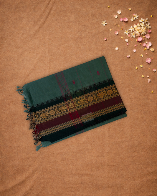 Chettinad  cotton Saree  |  forest green