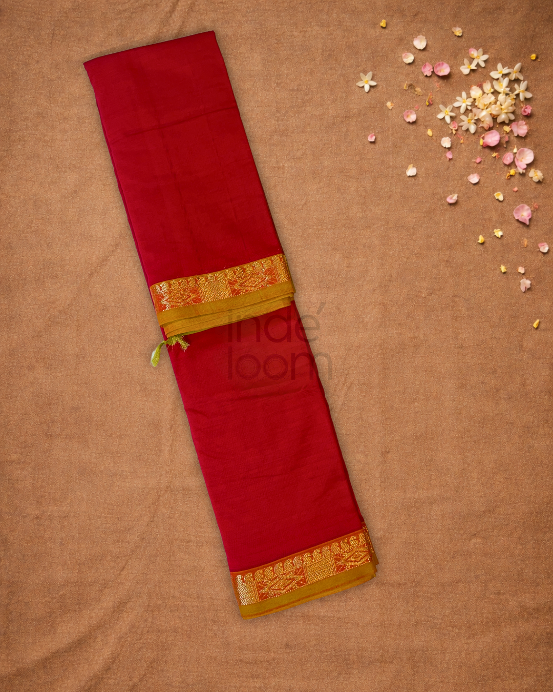 Handloom Korvai Silk Cotton Saree  |  Brick Red