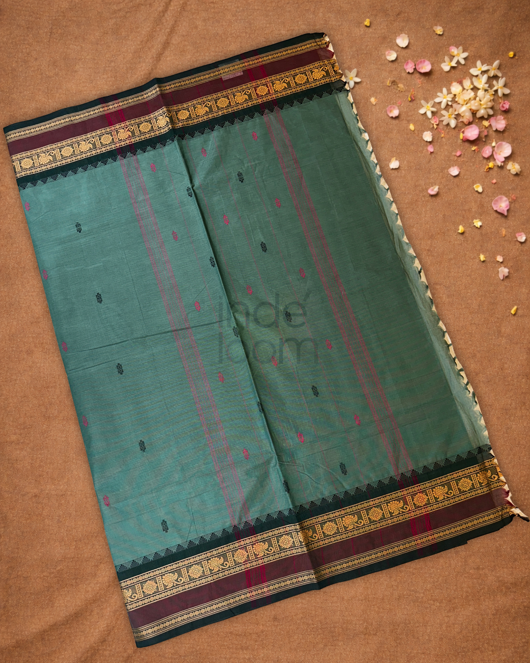 Chettinad Cottton Saree With Forest Green