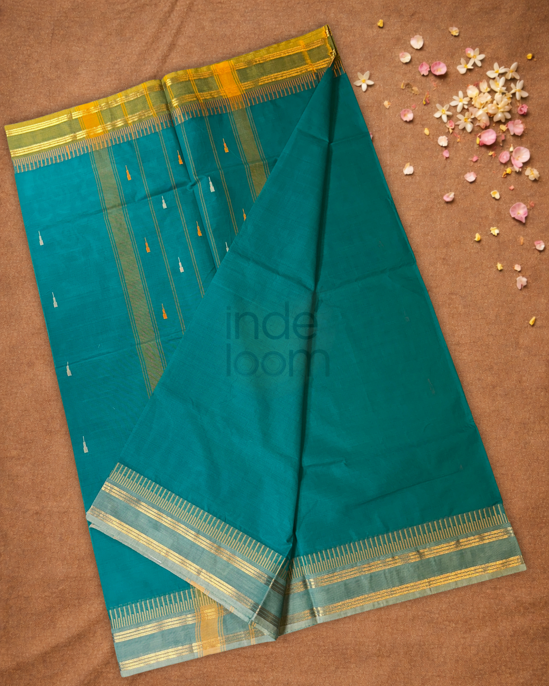 Chettinad Cottton Saree With Teal Green