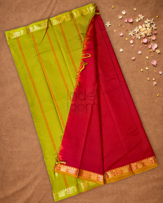 Handloom Korvai Silk Cotton Saree  |  Brick Red