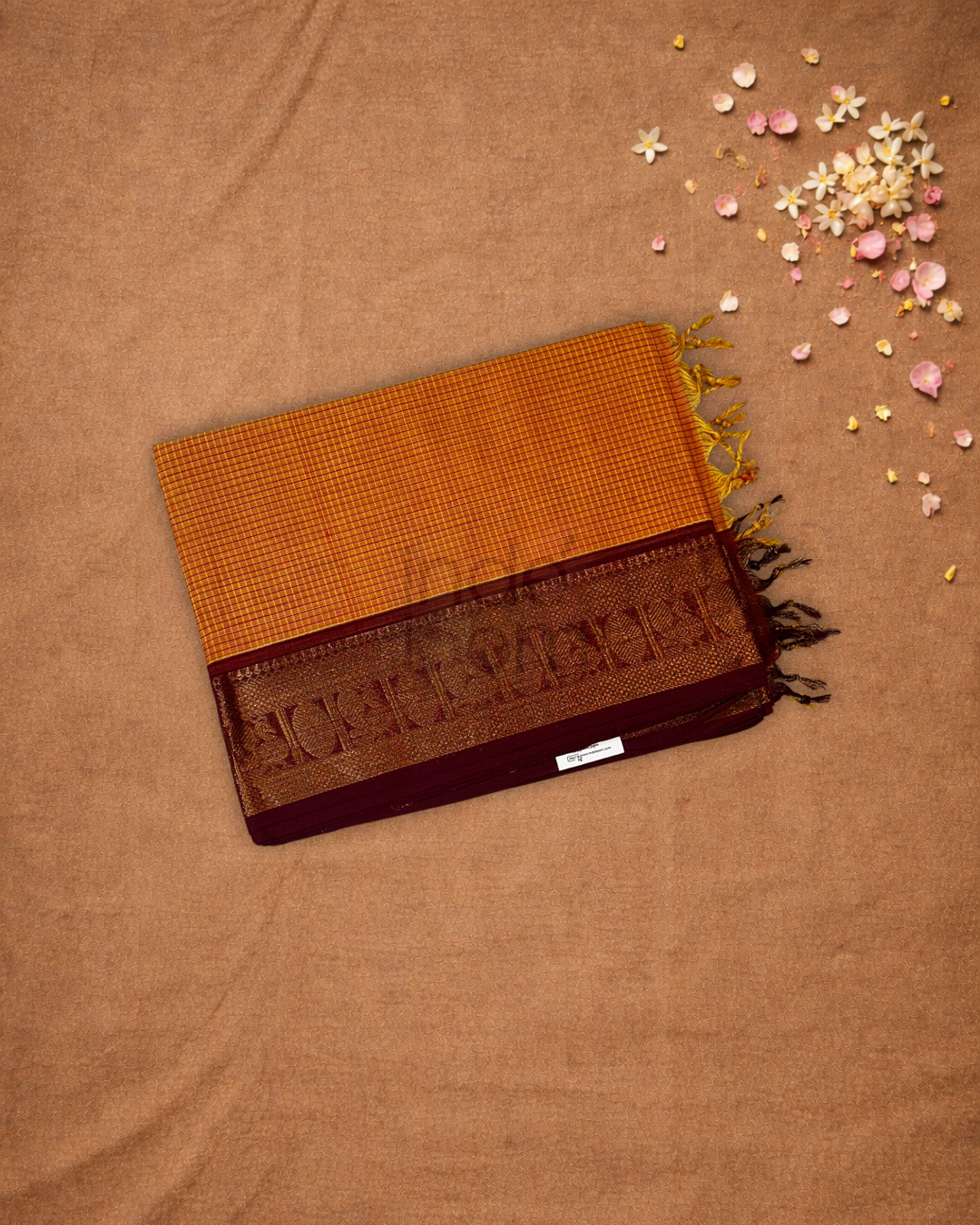 Chettinad Cottton Saree With Fire Orange