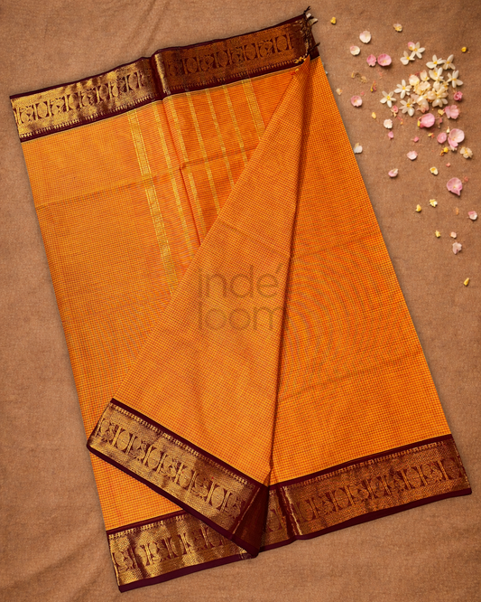 Chettinad Cottton Saree With Fire Orange