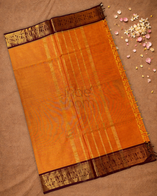 Chettinad Cottton Saree With Fire Orange