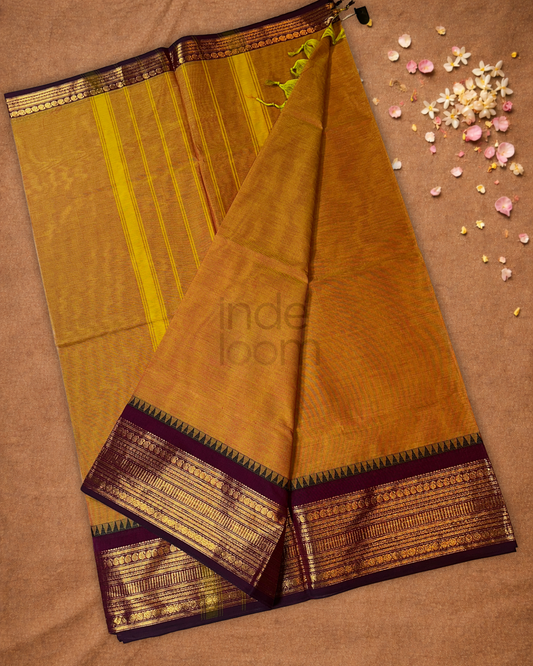 Chettinad Cottton Saree With Golden Yellow