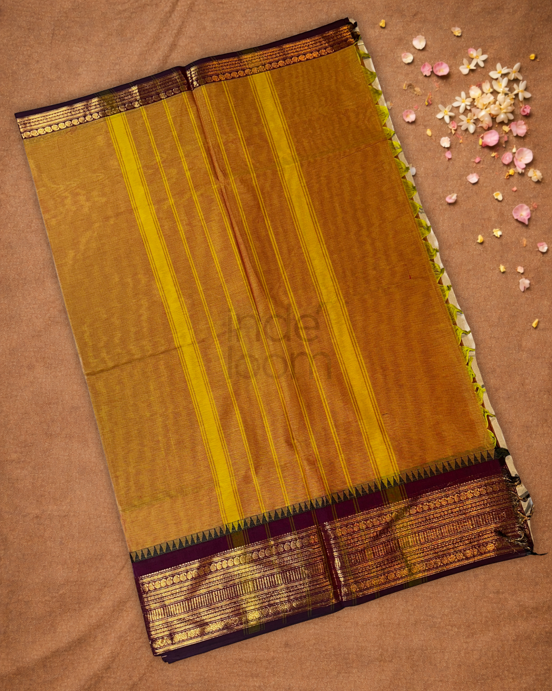 Chettinad Cottton Saree With Golden Yellow