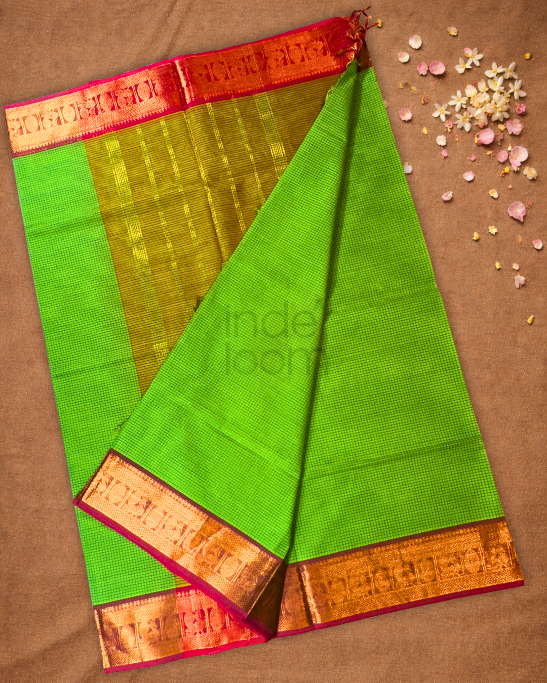 Chettinad Cottton Saree With Lime Green