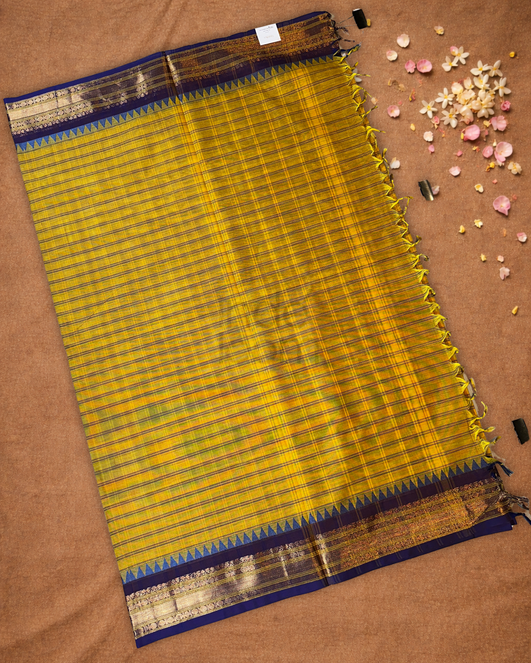 Chettinad Cottton Saree With Sun Flower Yellow