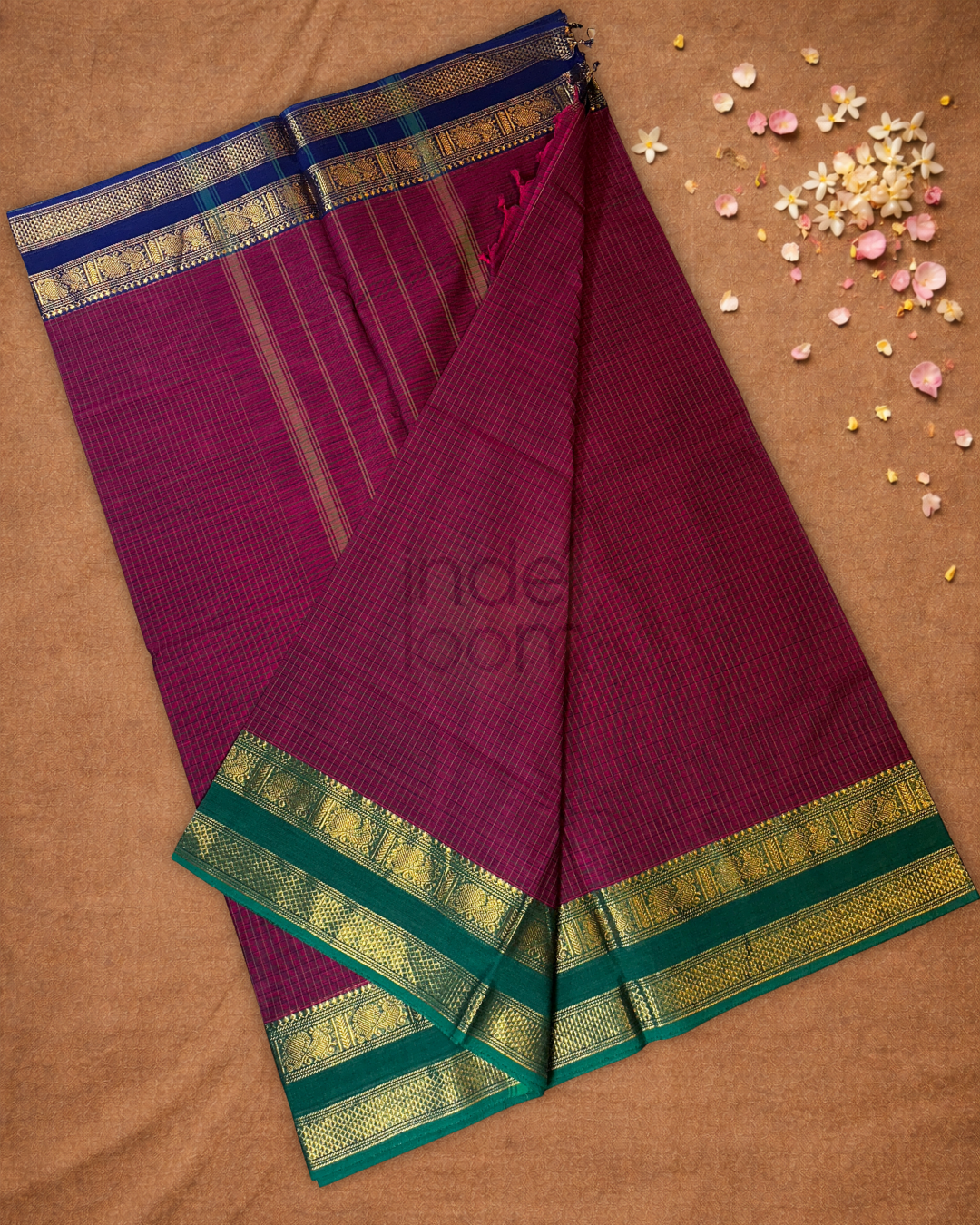 Chettinad Cottton Saree With Bright Pink
