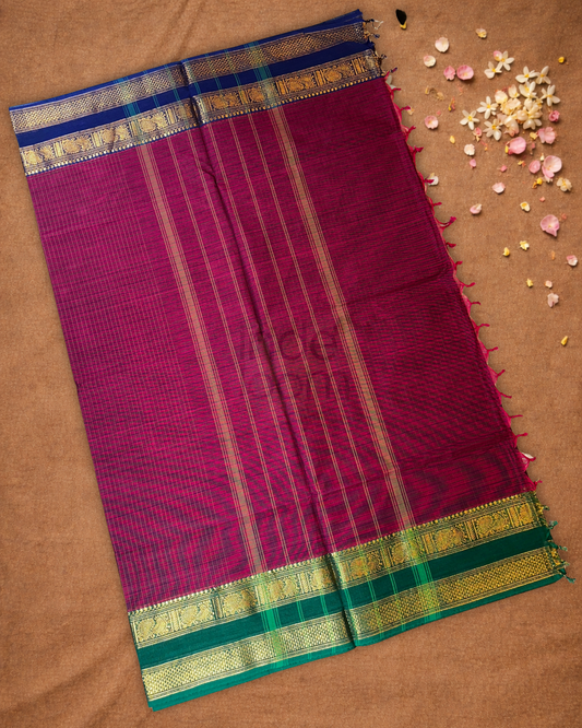 Traditional Chettinad Cotton Saree  |  bright pink