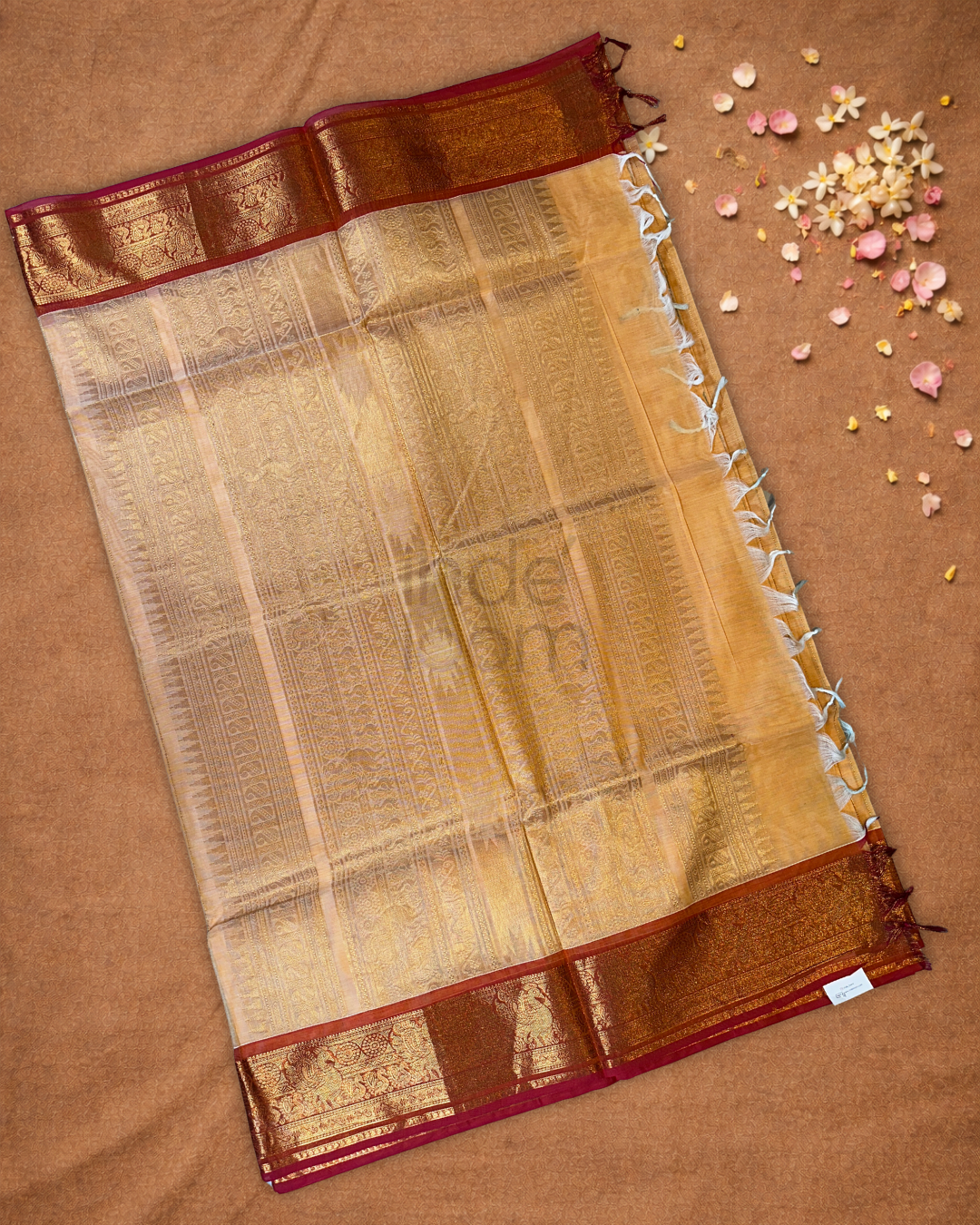 Chettinad Cottton Saree With Cream Orange
