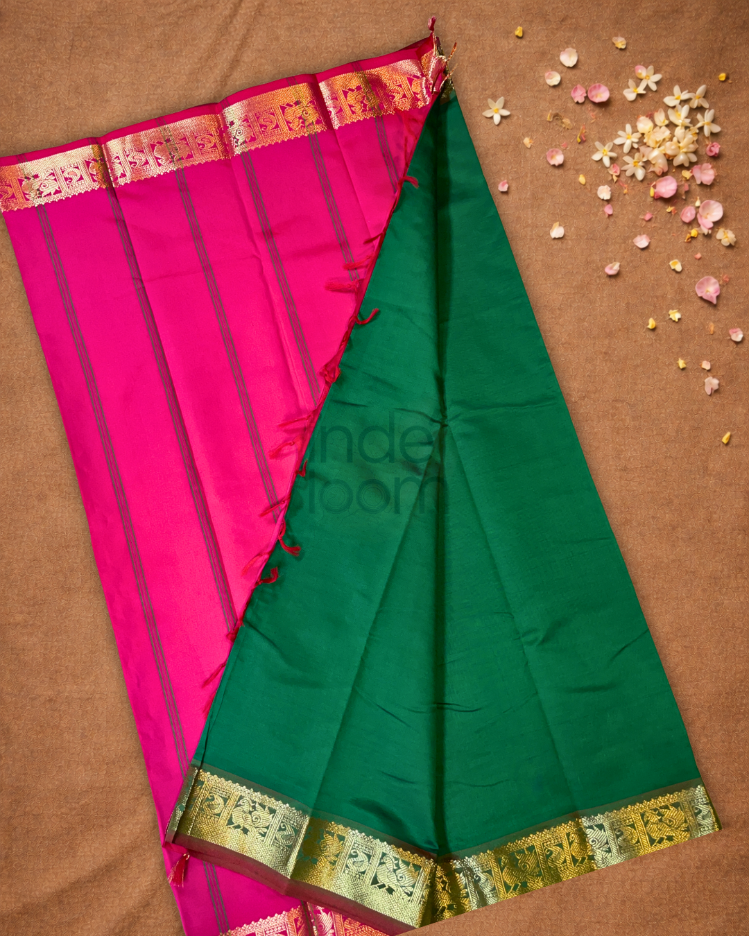 Pure Handloom Korvai Saree | Pine Green