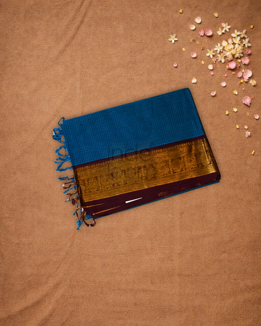 Chettinad Cottton Saree With  Berry Blue