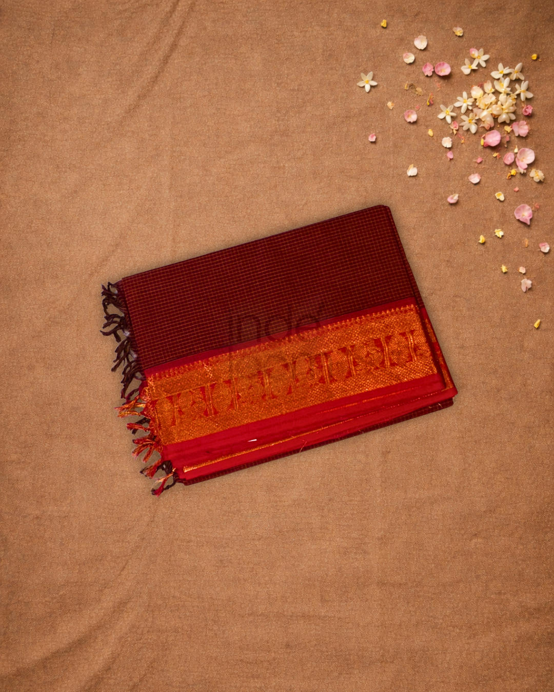 Chettinad Cottton Saree With  Apple Red