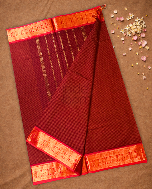 Chettinad Cottton Saree With  Apple Red