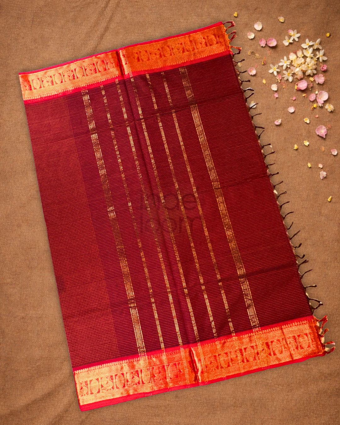 Chettinad Cottton Saree With  Apple Red