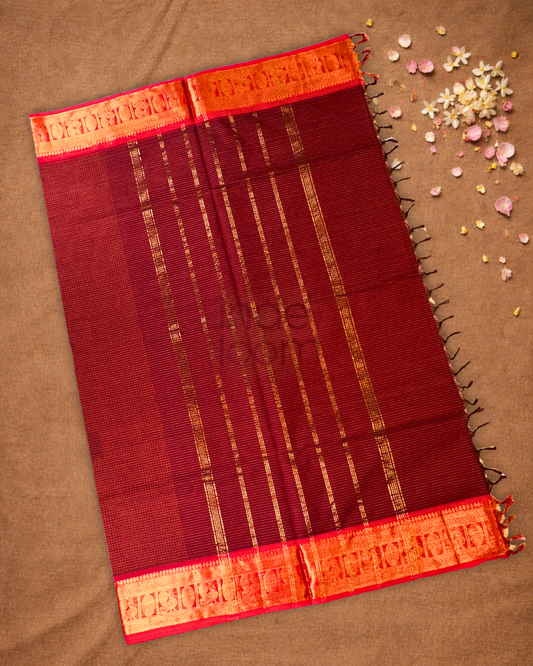 Chettinad Cottton Saree With  Apple Red