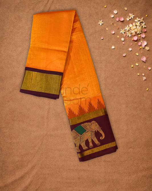 Handloom Korvai Silk Cotton Saree  |  Fire Orange