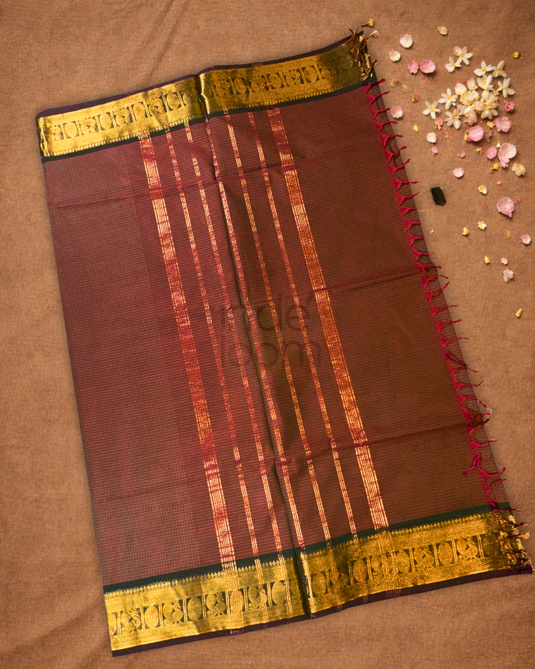 Chettinad Cottton Saree With  Red Brown