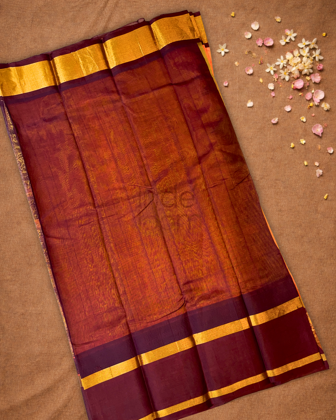 Handloom Korvai Silk Cotton Saree  |  Fire Orange