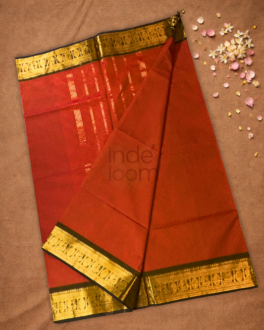 Chettinad Cottton Saree With Fire Orange