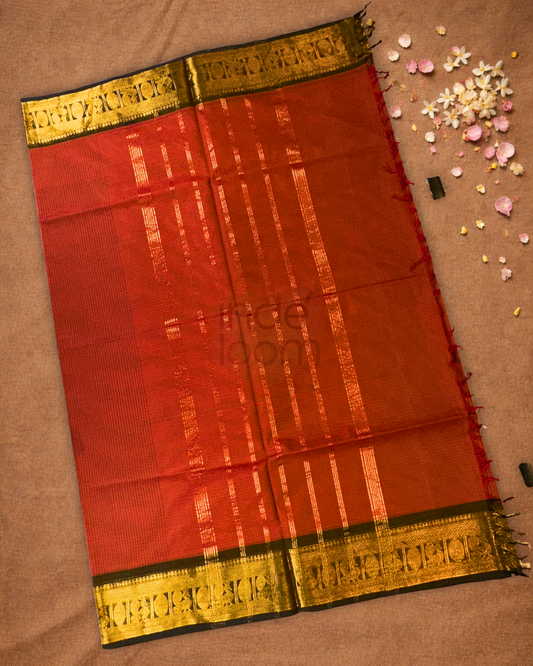 Chettinad Cottton Saree With Fire Orange