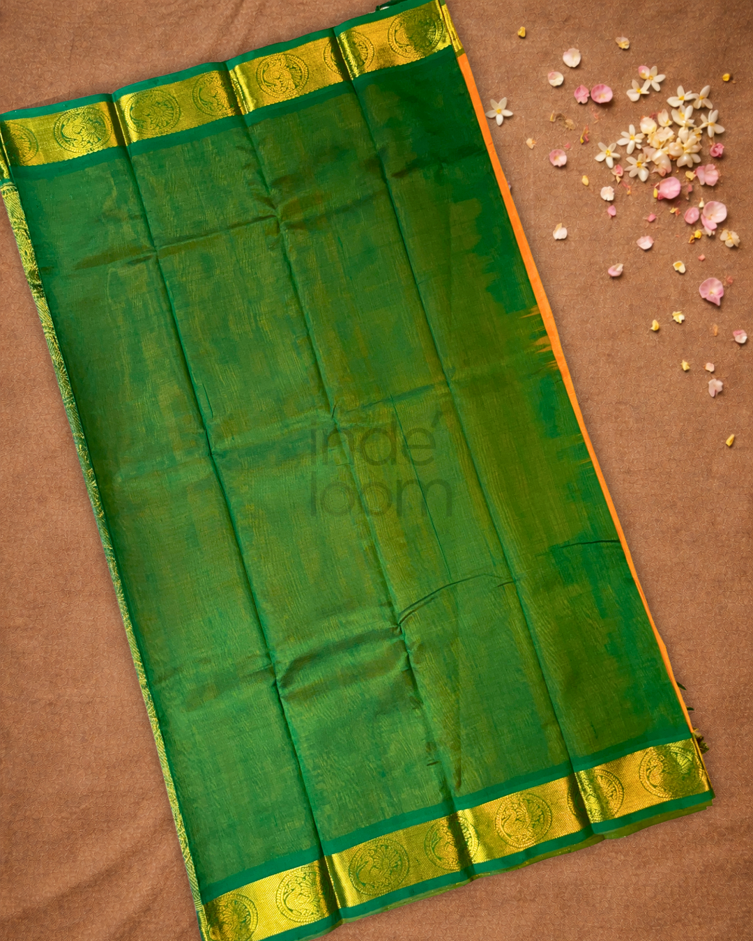 Handloom Korvai Silk Cotton Saree  |  Copper Orange