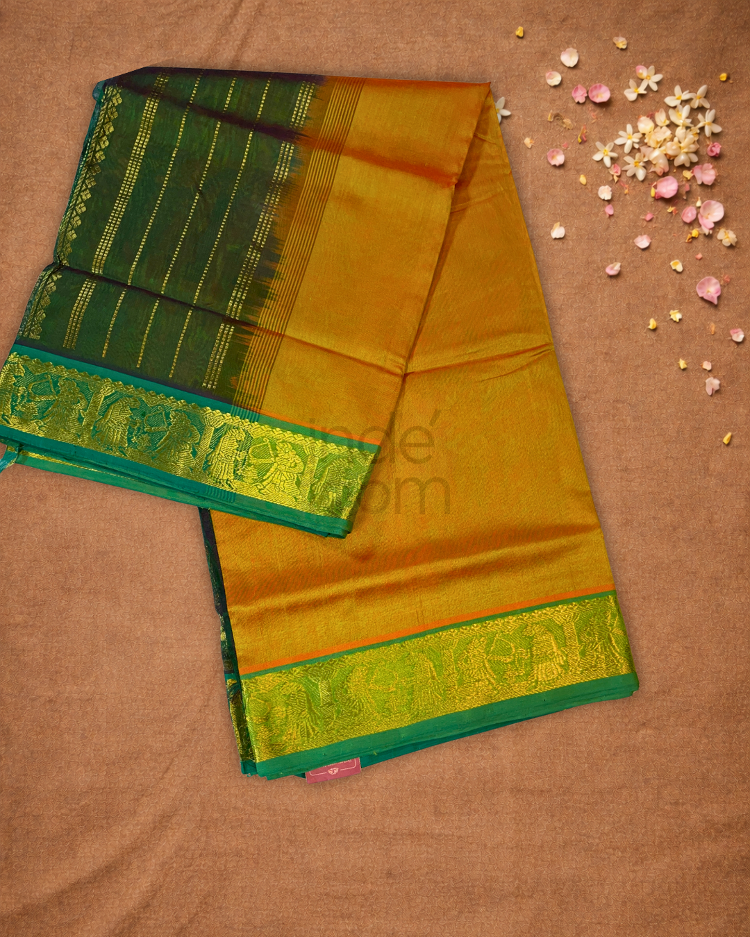 Handloom Korvai Silk Cotton Saree  |  Mustard Yellow