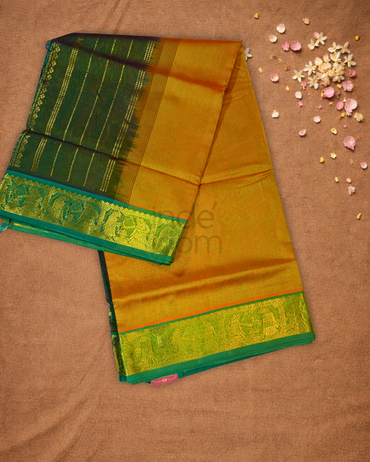 Handloom Korvai Silk Cotton Saree  |  Mustard Yellow