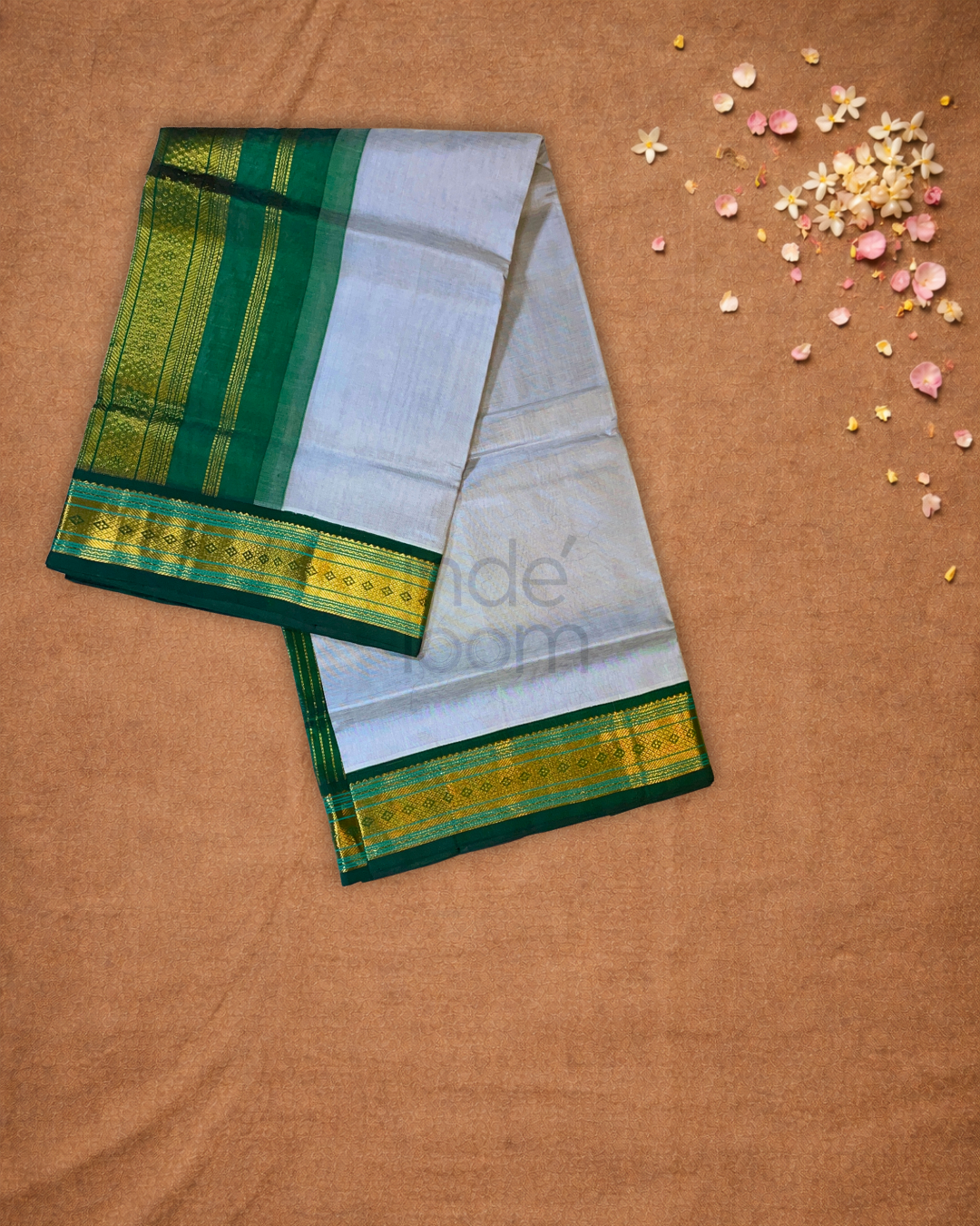 Handloom Korvai Silk Cotton Saree  |  Cyan Teal