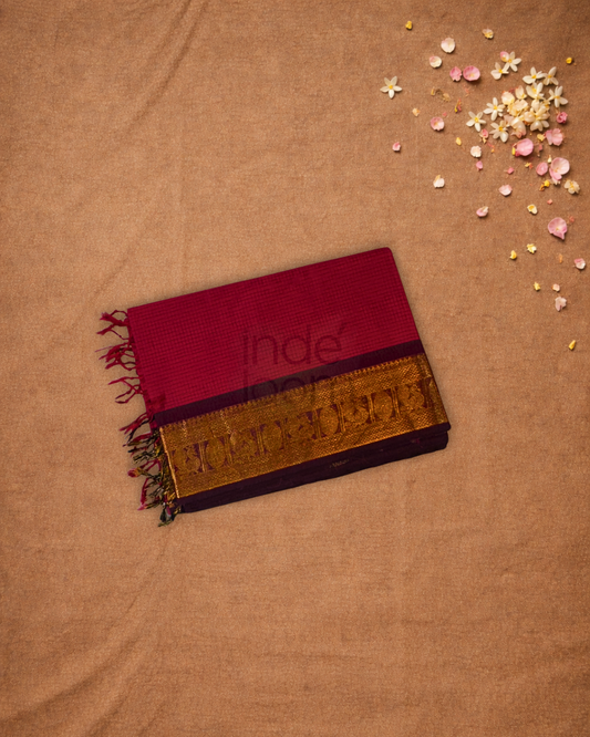 Chettinad cotton Saree  |  strawberry red