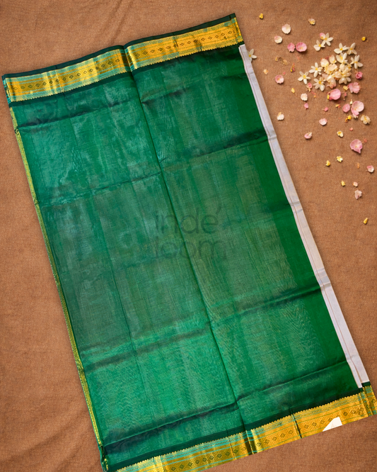 Handloom Korvai Silk Cotton Saree  |  Cyan Teal