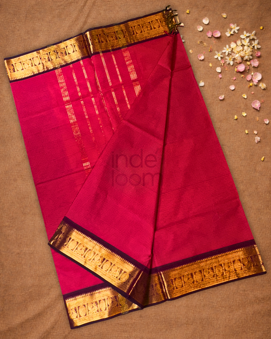 Chettinad cotton Saree  |  strawberry red