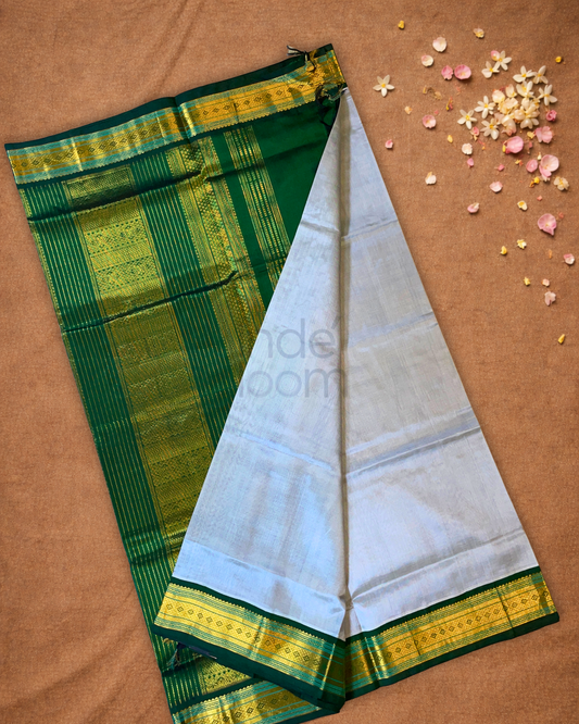 Handloom Korvai Silk Cotton Saree  |  Cyan Teal