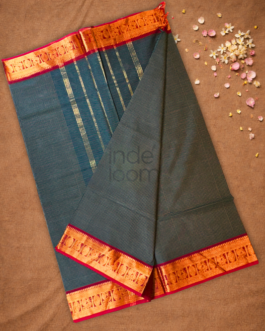 Chettinad Cottton Saree With Charcoal Gray