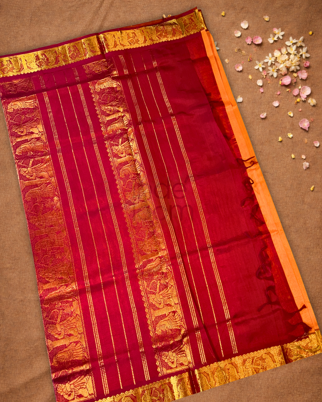Pure Handloom Korvai Saree | Melon Orange